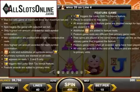 Features 1. Lucky Shih Tzu from Spin Games