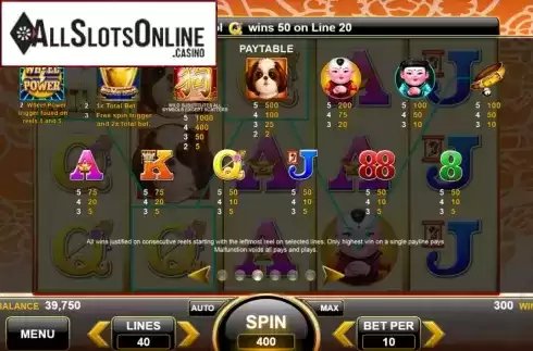 Paytable. Lucky Shih Tzu from Spin Games