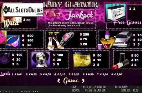 Paytable 1. Lady Glamour HD from World Match