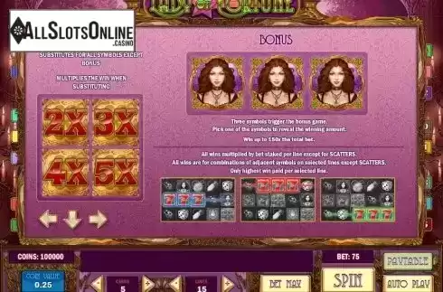 Paytable 1. Lady of Fortune from Play'n Go