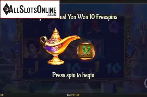 Free Spins screen. Lamp of Aladdin from 1X2gaming