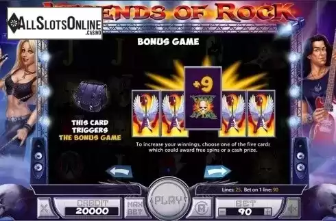 Paytable 2. Legends of Rock from X Card