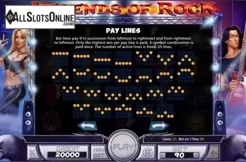 Paytable 3. Legends of Rock from X Card