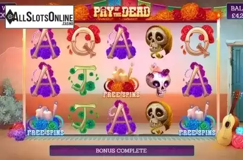 Free spins intro screen. Pay of the Dead from Slingo Originals