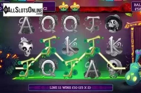 Free spins win screen. Pay of the Dead from Slingo Originals
