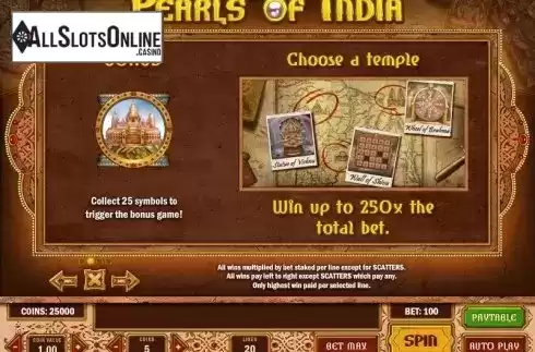 Paytable 2. Pearls of India from Play'n Go
