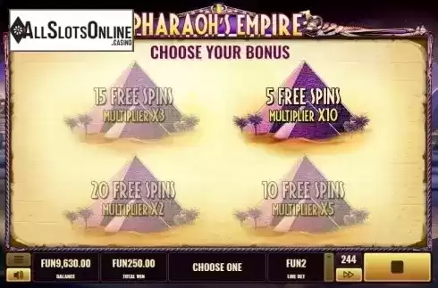 Choose Free Spins 2. Pharaoh's Empire from Platipus