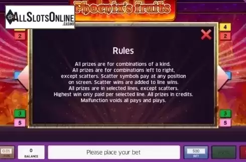 Rules. Phoenix's Fruits from InBet Games