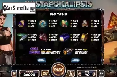 Paytable . Postapokalipsis from X Card