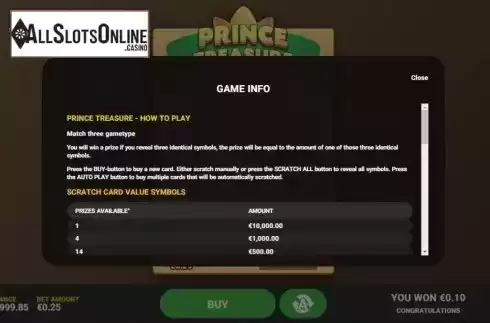 Info 1. Prince Treasure from Hacksaw Gaming