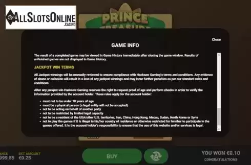 Info 4. Prince Treasure from Hacksaw Gaming