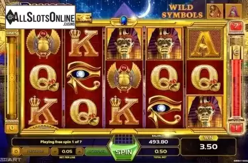 Free Spins screen. Ramses Treasure from GameArt