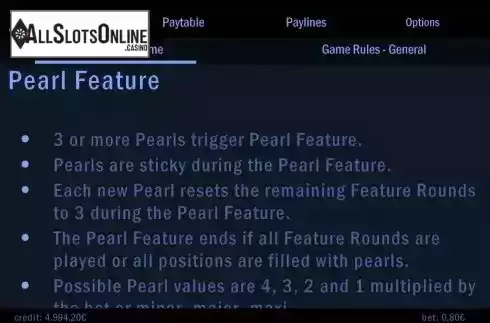 Pearl Feature screen