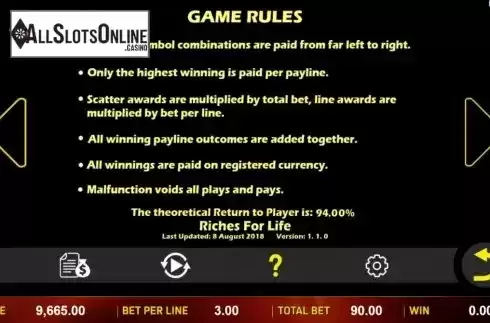 Game Rules. Riches For Life from Aspect Gaming