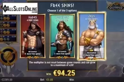 Free Spins Start Screen. Rise Of Olympus from Play'n Go