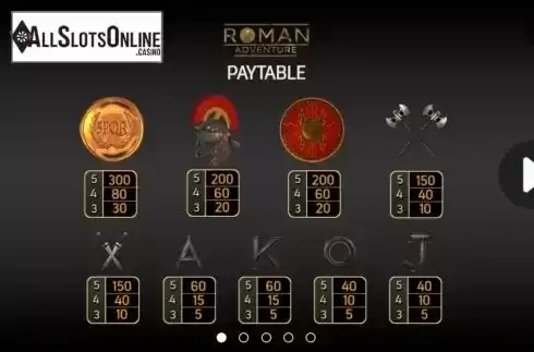 Paytable screen 1. Roman Adventure from FBM
