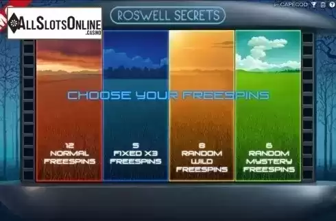 Free spins intro screen. Roswell Secrets from Capecod Gaming