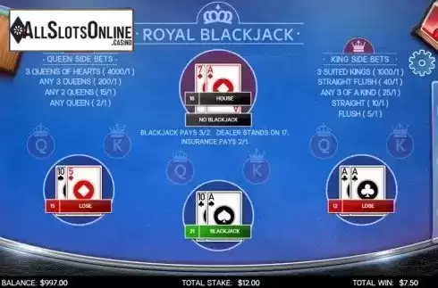 Game Screen 4. Royal Blackjack from Live 5