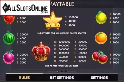 Paytable. Royal Fruits 40 from NetGame