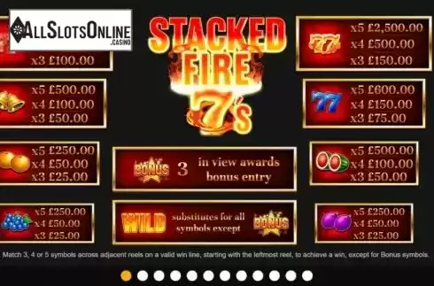 Paytable. Stacked Fire 7s from Inspired Gaming