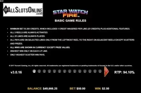 Features 1. Star Watch Fire from Konami