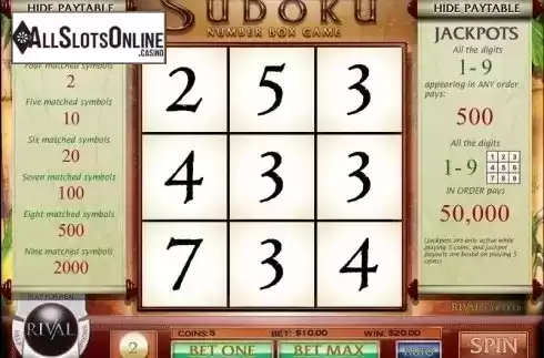 Win screen. Sudoku Box Game from Rival Gaming