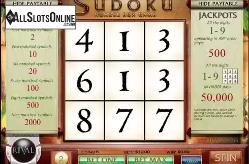 Reel screen. Sudoku Box Game from Rival Gaming