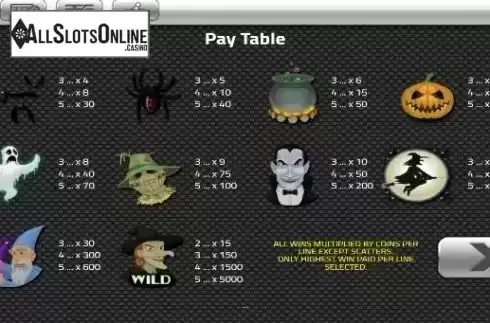 Paytable 2. Super Halloween from Concept Gaming