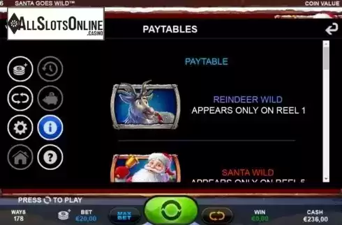 Paytable 1. Santa Goes Wild from Plank Gaming
