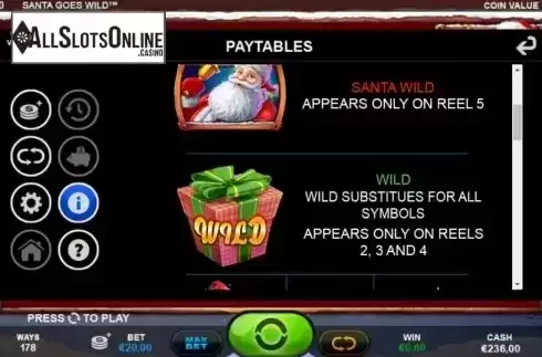 Paytable 2. Santa Goes Wild from Plank Gaming