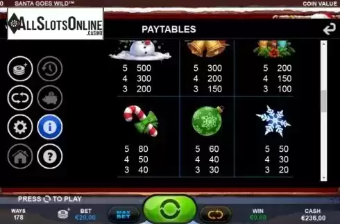 Paytable 3. Santa Goes Wild from Plank Gaming