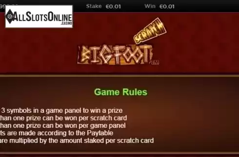 Paytable 1. Scratch Bigfoot from NextGen