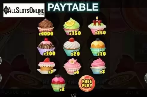 Paytable. Secret Cupcakes from Spinomenal