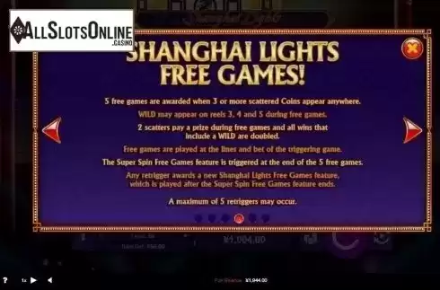 Free Spins. Shanghai Lights from RTG