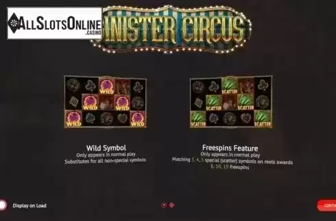 Start Screen. Sinister Circus from 1X2gaming