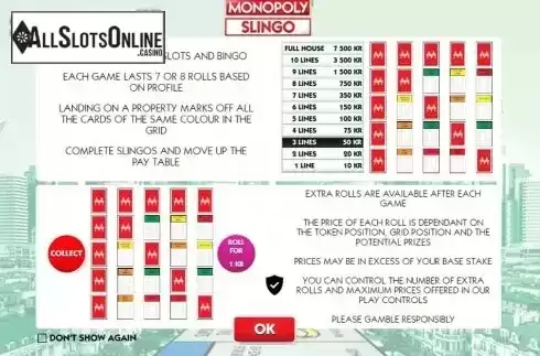 Start Screen. Slingo Monopoly from Slingo Originals