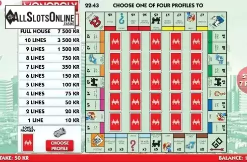 Game Screen 1. Slingo Monopoly from Slingo Originals