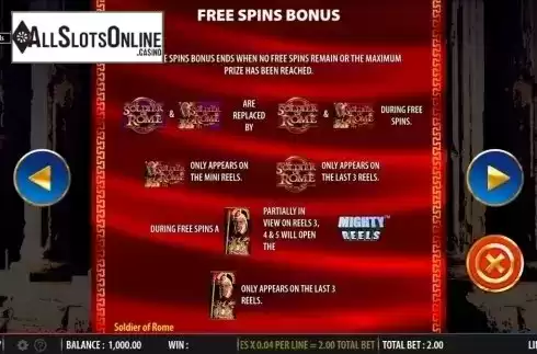 Free spins bonus 2. Soldier of Rome from Barcrest