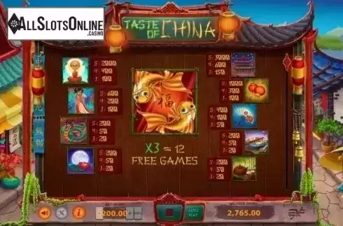Paytable. Taste of China from BF games