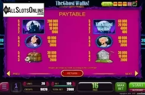 Paytable 1. The Ghost Walks from Belatra Games