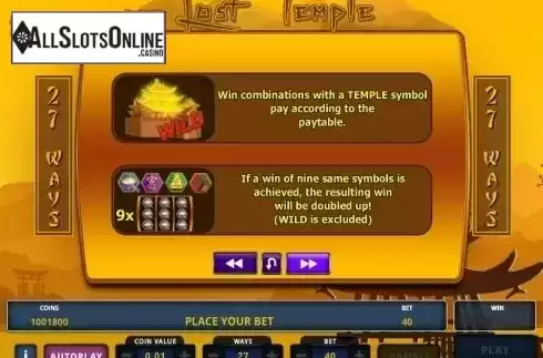 Paytable 2. The Lost Temple from Zeus Play