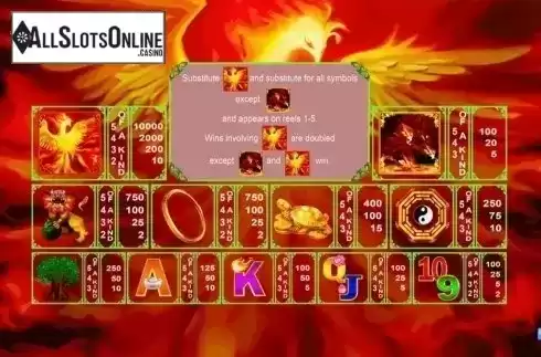 Paytable. The Red Phoenix from August Gaming