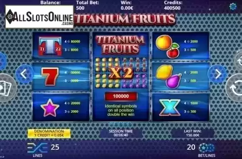 Paytable. Titanium Fruits from DLV