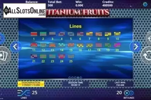 Paylines. Titanium Fruits from DLV