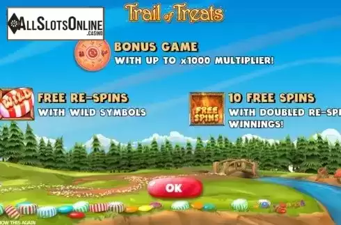 Feature screen. Trail of Treats from 888 Gaming
