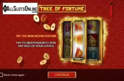 Intro Game screen. Tree of Fortune (iSoftBet) from iSoftBet