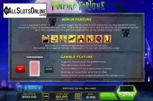 Features. Vampire Fortune from Xplosive Slots Group
