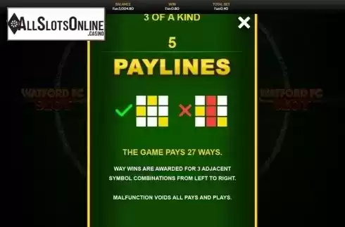Paytable. Watford FC Slot from OneTouch