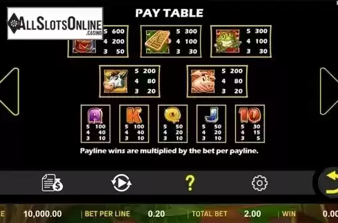 Paytable . Wealthy Chicken from Aspect Gaming