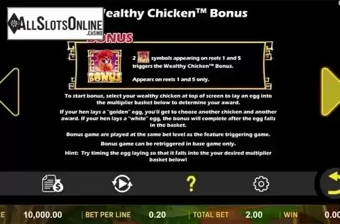Paytable 3. Wealthy Chicken from Aspect Gaming